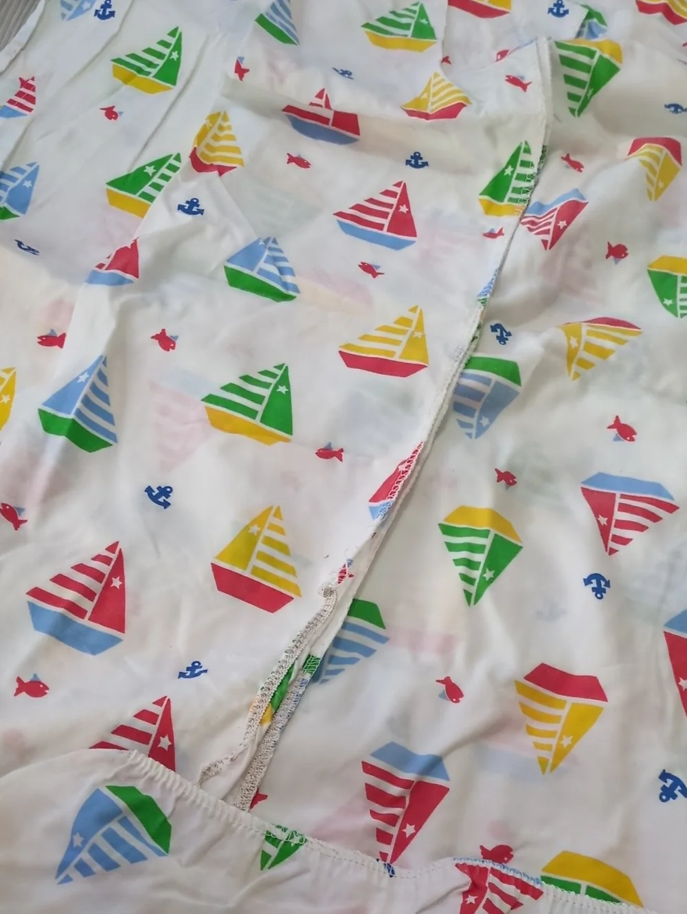 Vintage 90s Welswood Sailboat Sheet Fabric Craft Lot Nautical Y2K Cotton Blend